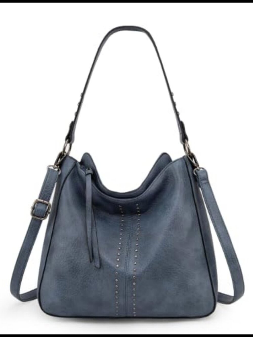 Pebbled Vegan Leather Hobo Crossbody Shoulder Bag with Stud Accents